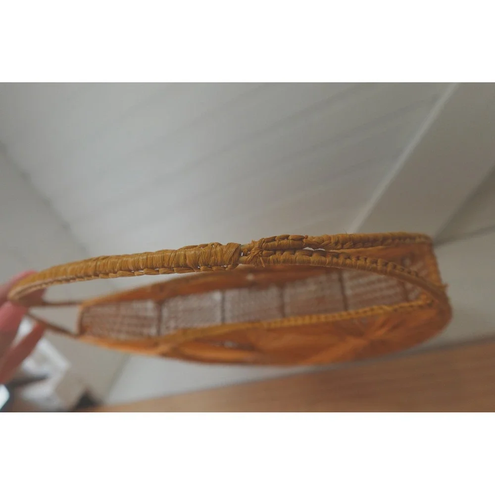 Boho Raffia Bag Woven Circle Clutch Purse Straw Wicker Accessory Top Handle Tote